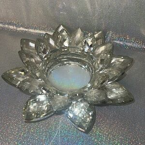 Large crystal candle holder lotus flower shiny sparkly silver mirrored luxury
